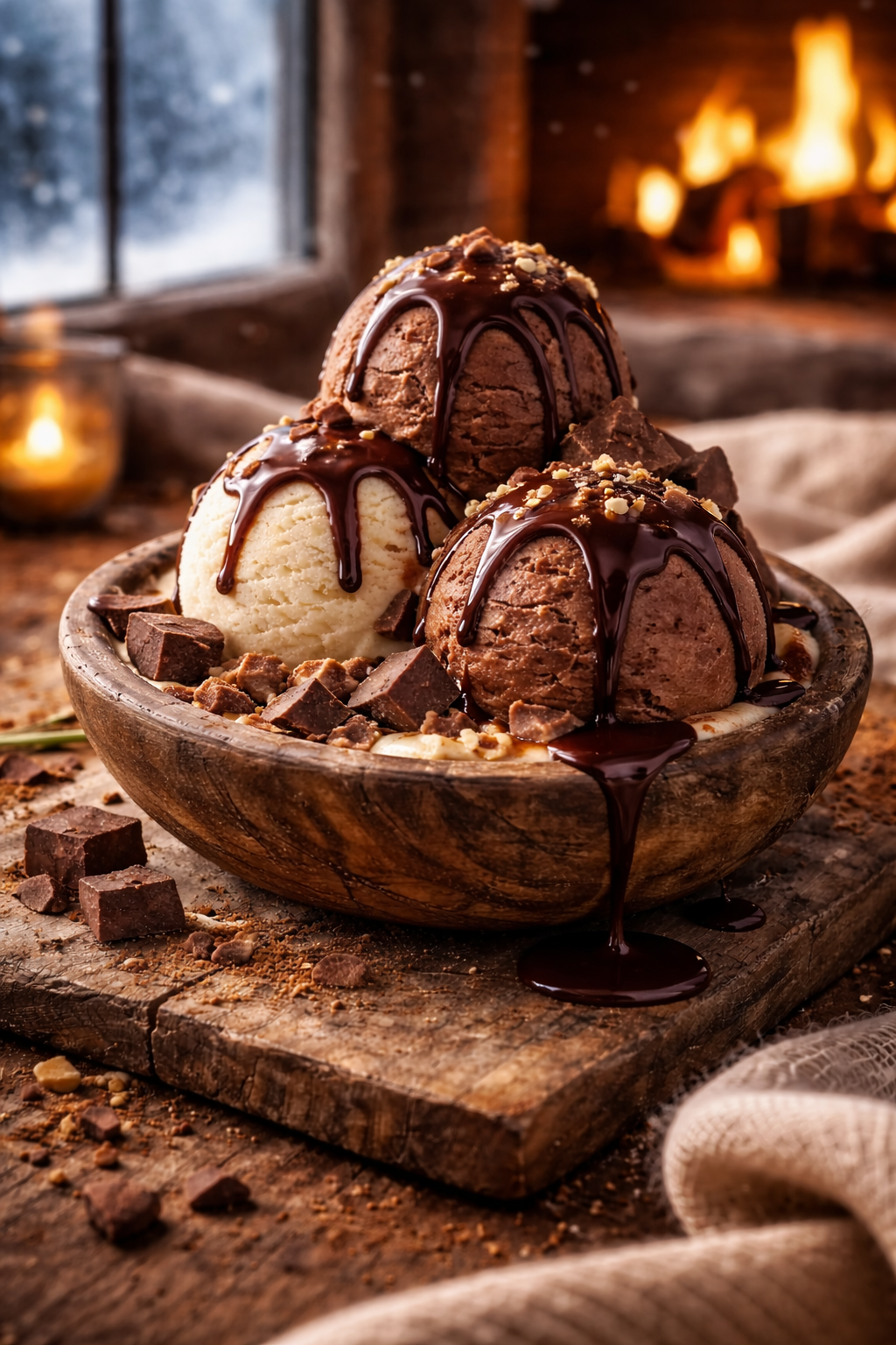 Premium winter gelato experience with rich chocolate texture